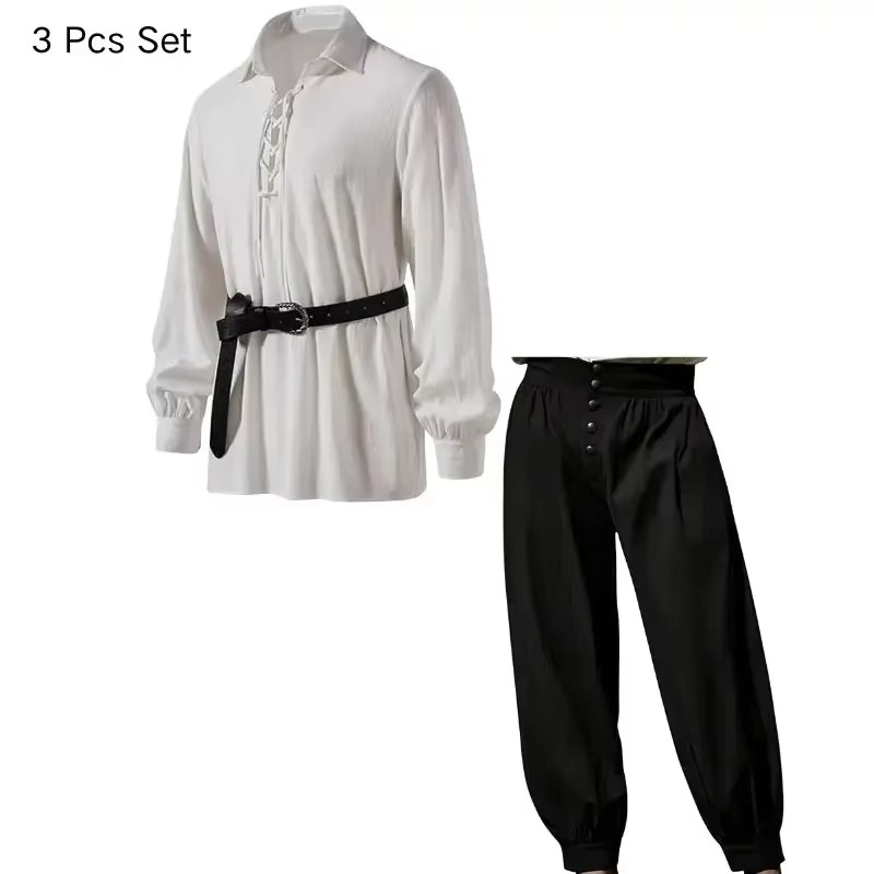 남성용 중세 바이킹 해적 3종 세트, 르네상스 고딕 스 - Medieval Gothic Lace Up Pirate Shirt 리뷰 및 가격